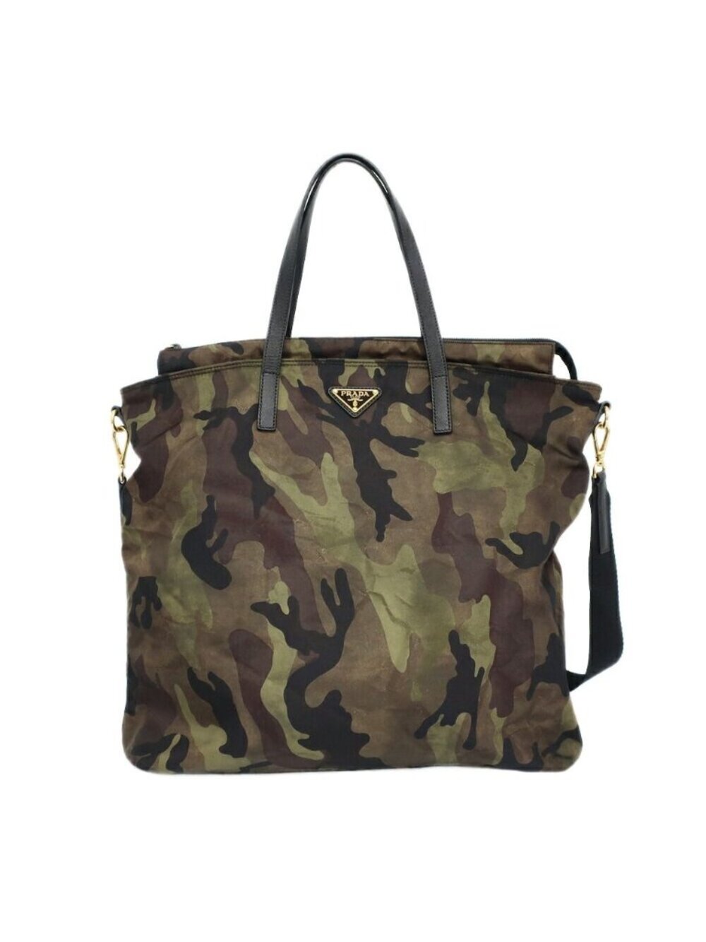 Prada Ten Camouflage 2-Way Shoulder Bag Khaki Nylon Triangle Logo Pattern